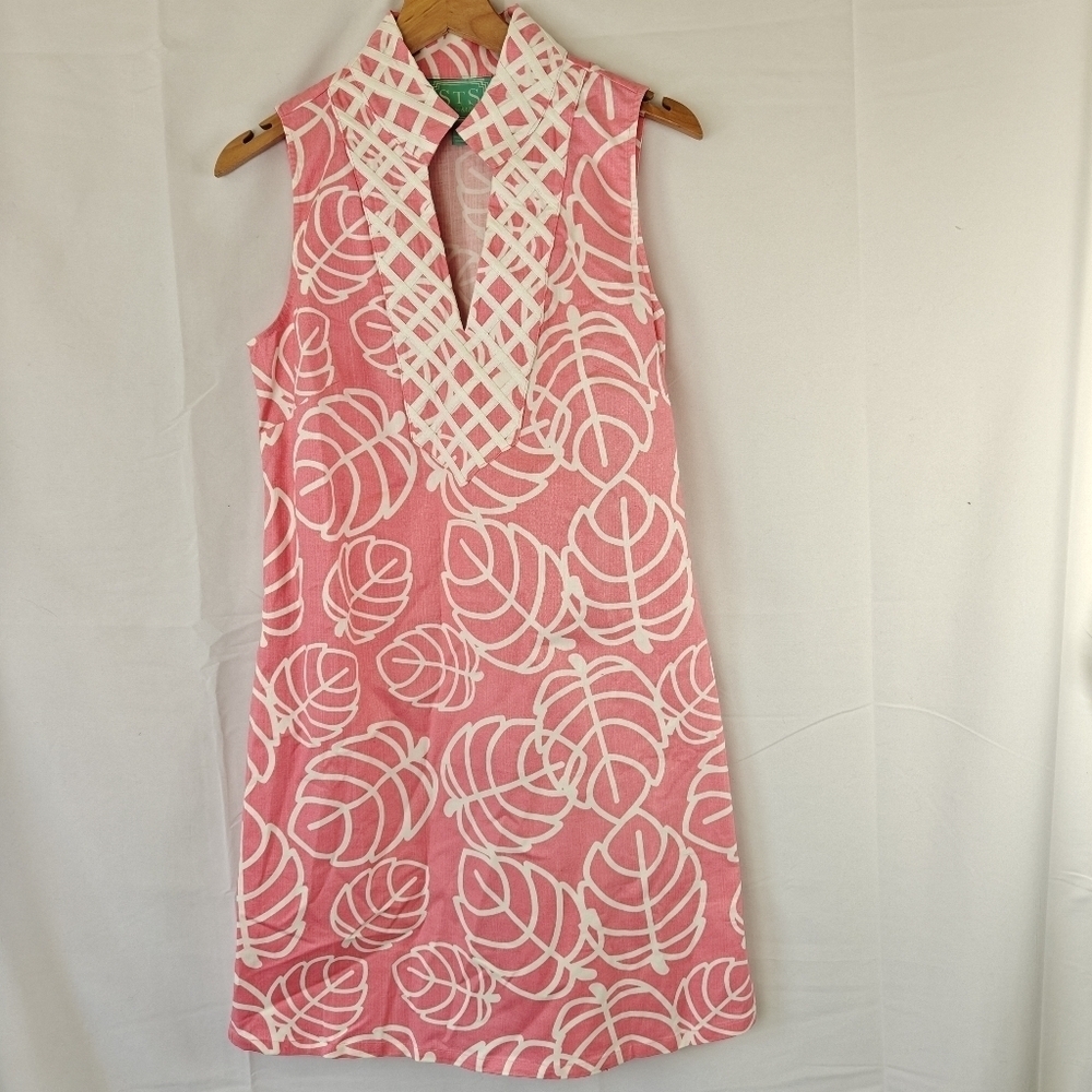 Tuckernuck Sail To Sable Pink White Leaf Printed Shift Mini Dress Size Small